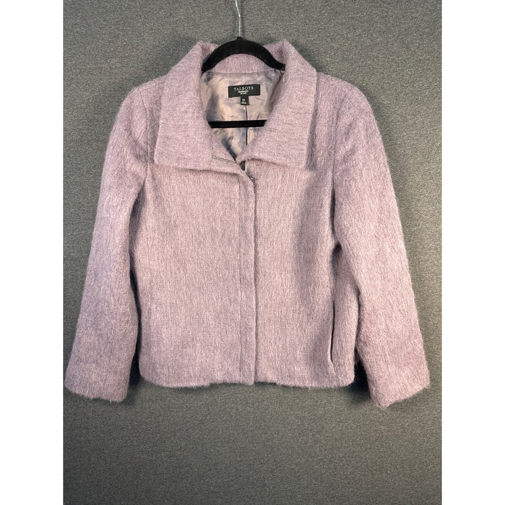Talbots Petites Lavender Wool Alpaca Mohair Blend Zip Up Jacket Purple 10P
